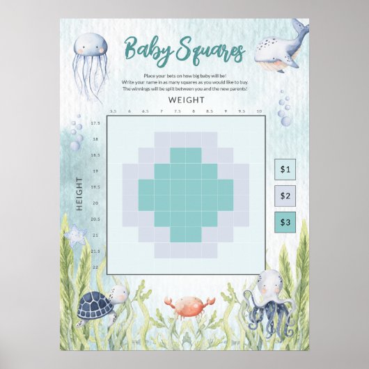 海の下で赤ちゃんシャワー賭けの正方形のサイン ポスター (正面)