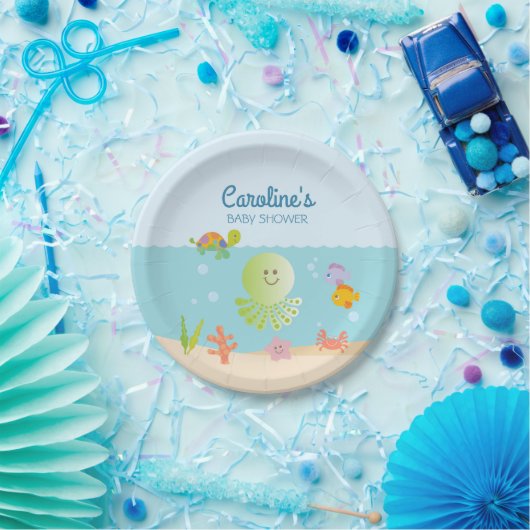 海の下で赤ちゃんシャワー青と緑 ペーパープレート (パーティー)