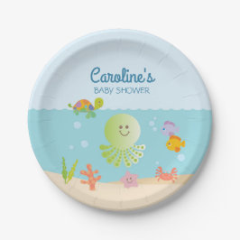 海の下で赤ちゃんシャワー青と緑 ペーパープレート
