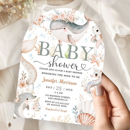 海の下で赤ちゃんシャワーBoho海女の子アーチ 招待状