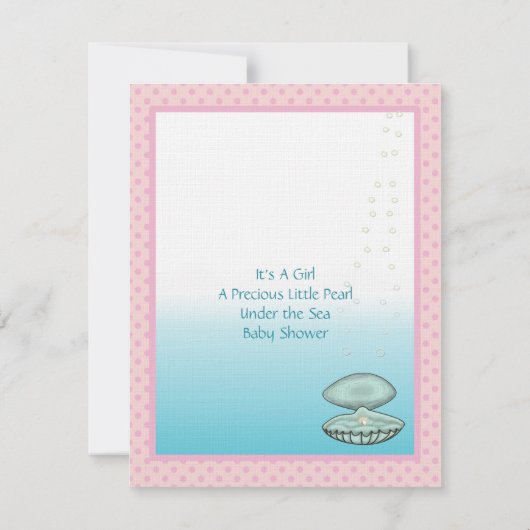 海の下で赤ちゃん女の子シャワー発表パール 招待状 (裏面)