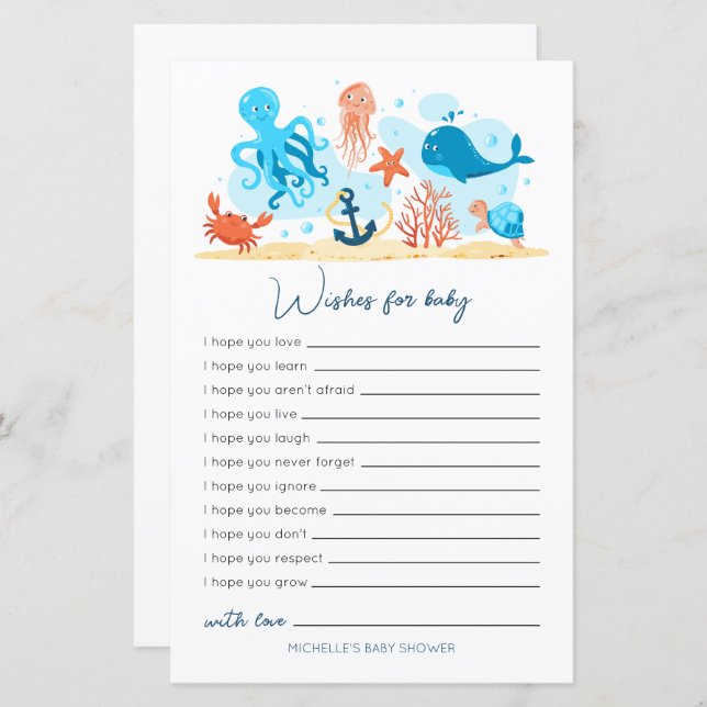 海の下で赤ん坊のシャワーがベビーを願う (正面/裏面)