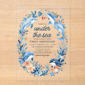 海の下で青い海生き物の赤ちゃんシャワー アクリル招待状 (正面)