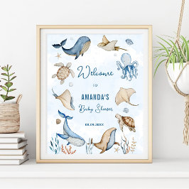 海の下で青い赤ちゃんシャワー歓迎 ポスター