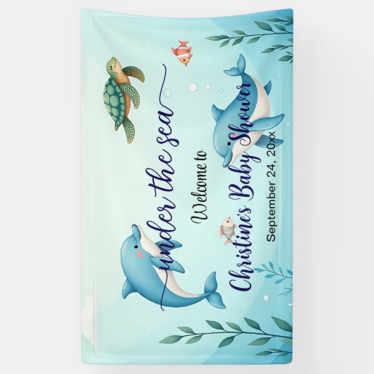 海の下で青の赤ちゃんシャワー歓迎 横断幕 (縦)