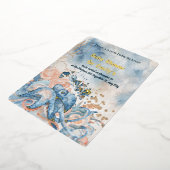 海の下で青ビーチクジラの赤ちゃんシャワー 箔招待状 (回転した状態)