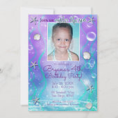 海の下で魅惑パープルティール（緑がかった色）写真パーティー 招待状 (正面)