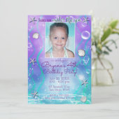 海の下で魅惑パープルティール（緑がかった色）写真パーティー 招待状 (スタンド正面)