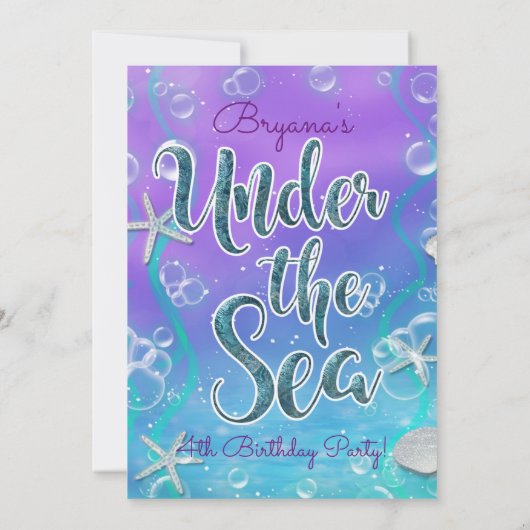 海の下で魅惑パープルティール（緑がかった色）写真パーティー 招待状 (裏面)