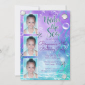 海の下で魅惑パープルティール(緑がかった色)3写真パーティー 招待状 (正面)