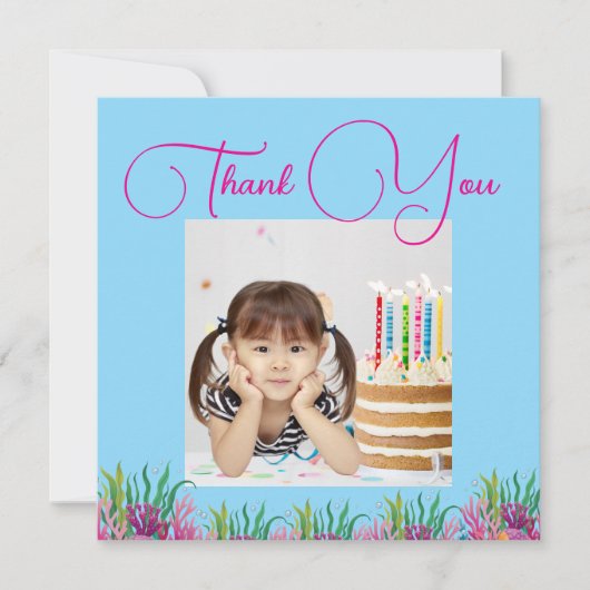 海の下で魔法の人魚の女の子の写真誕生日 サンキューカード (正面)