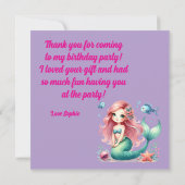 海の下で魔法の人魚の女の子の写真誕生日 サンキューカード (裏面)