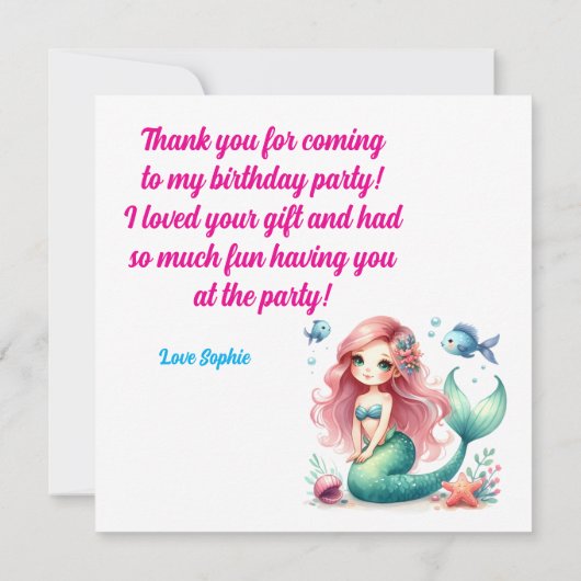 海の下で魔法の人魚の女の子の写真誕生日 サンキューカード (裏面)