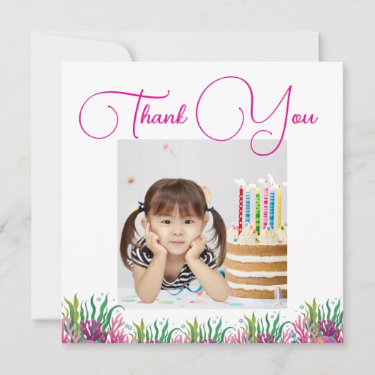 海の下で魔法の人魚の女の子の写真誕生日 サンキューカード (正面)