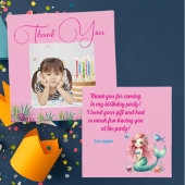 海の下で魔法の人魚の女の子の写真誕生日 サンキューカード