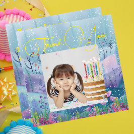 海の下で魔法の人魚の女の子の写真誕生日 サンキューカード