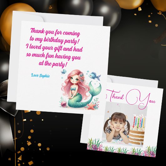 海の下で魔法の人魚の女の子の写真誕生日 サンキューカード