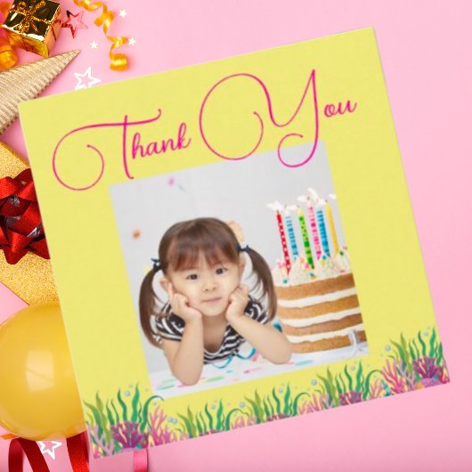 海の下で魔法の人魚の女の子の写真誕生日 サンキューカード