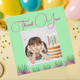 海の下で魔法の人魚の女の子の写真誕生日 サンキューカード