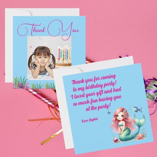 海の下で魔法の人魚の女の子の写真誕生日 サンキューカード