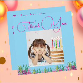 海の下で魔法の人魚の女の子の写真誕生日 サンキューカード