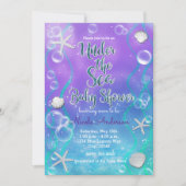 海の下で魔法の紫のティール(緑がかった色)赤ちゃんシャワー 招待状 (正面)