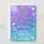 海の下で魔法の紫のティール（緑がかった色）赤ちゃんシャワー 招待状 (正面)