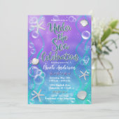 海の下で魔法の紫のティール（緑がかった色）赤ちゃんシャワー 招待状 (スタンド正面)
