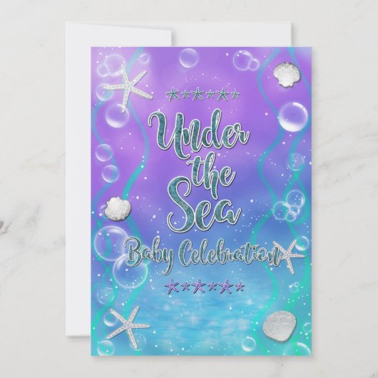 海の下で魔法の紫の双子の赤ちゃんシャワー 招待状 (裏面)