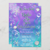 海の下で魔法の紫の双子の赤ちゃんシャワー 招待状 (正面/裏面)