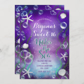 海の下で魔法の紫の甘い16誕生日 招待状 (正面/裏面)