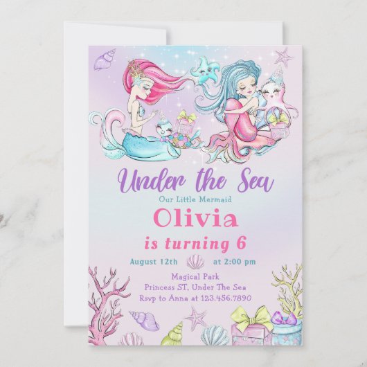 海の下で魔法人魚の誕生日パーティー 招待状