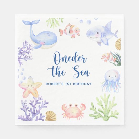 海の下で1歳の誕生日 Oneder The Sea スタンダードランチョンナプキン (正面)