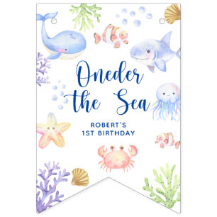 海の下で1歳の誕生日 Oneder The Sea バンティングフラッグ