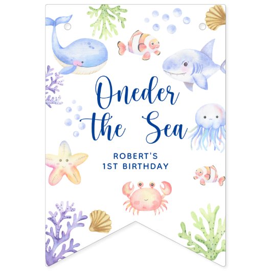 海の下で１歳の誕生日 Oneder The Sea バンティングフラッグ (第1の旗)