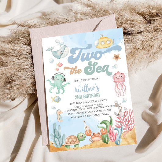 海の下で2歳の誕生日パーティー招待状 招待状