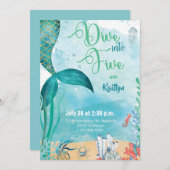 海の下で5人の人魚に飛び込む誕生日 招待状 (正面/裏面)