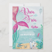 海の下で5人の人魚に飛び込む誕生日 招待状 (正面)