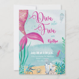 海の下で5人の人魚に飛び込む誕生日 招待状
