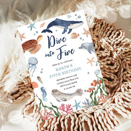 海の下で5歳の誕生日を祝おう！マリンシリーズ 5歳の誕生日 招待状
