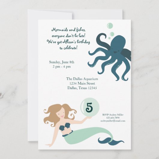 "海の下で"の女の子の誕生日のパーティの招待状 招待状 (正面)