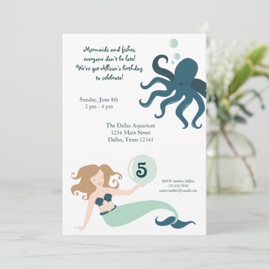 "海の下で"の女の子の誕生日のパーティの招待状 招待状 (スタンド正面)