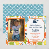 海の下で、写真航海の誕生日 招待状 (正面/裏面)