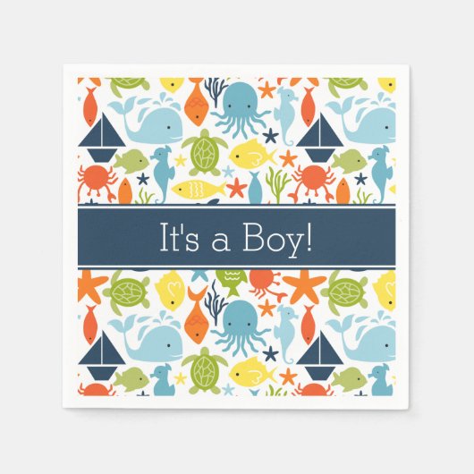 海の下で、海の生き物航海の。 スタンダードカクテルナプキン (正面)