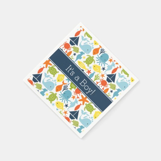 海の下で、海の生き物航海の。 スタンダードカクテルナプキン (角)