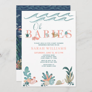 海の下でQRコードマルチプルOhベビーシャワー 招待状