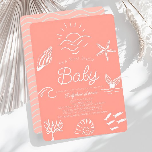 海の下でYou Soon Pink Girl Baby Shower 招待状
