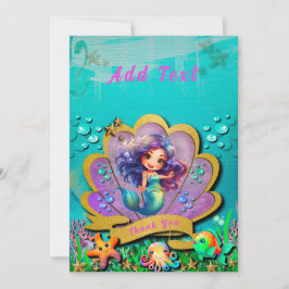 海の下と人魚の誕生日ガールパーティー サンキューカード