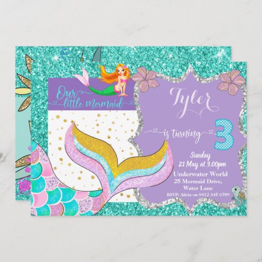 海の下にいる人魚のひいさま,3歳の誕生日の招待状 招待状 (正面/裏面)