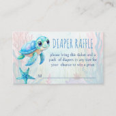 海の下にかわいいウミガメのアクアブルーおむつラッフル エンクロージャーカード (正面)